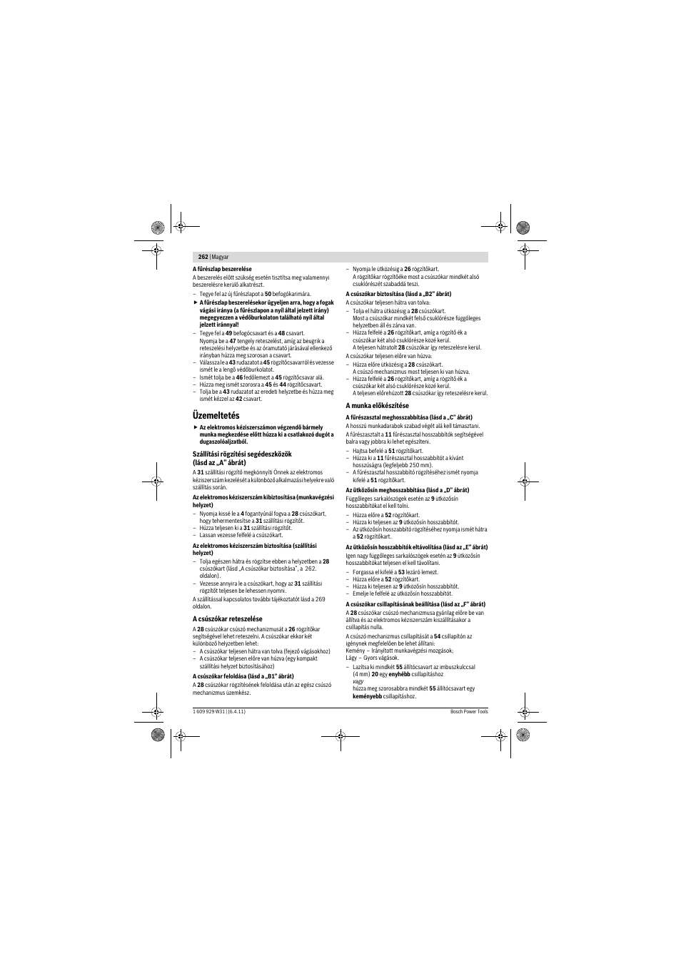 Üzemeltetés | Bosch GCM 12 GDL Professional User Manual | Page 262 / 456