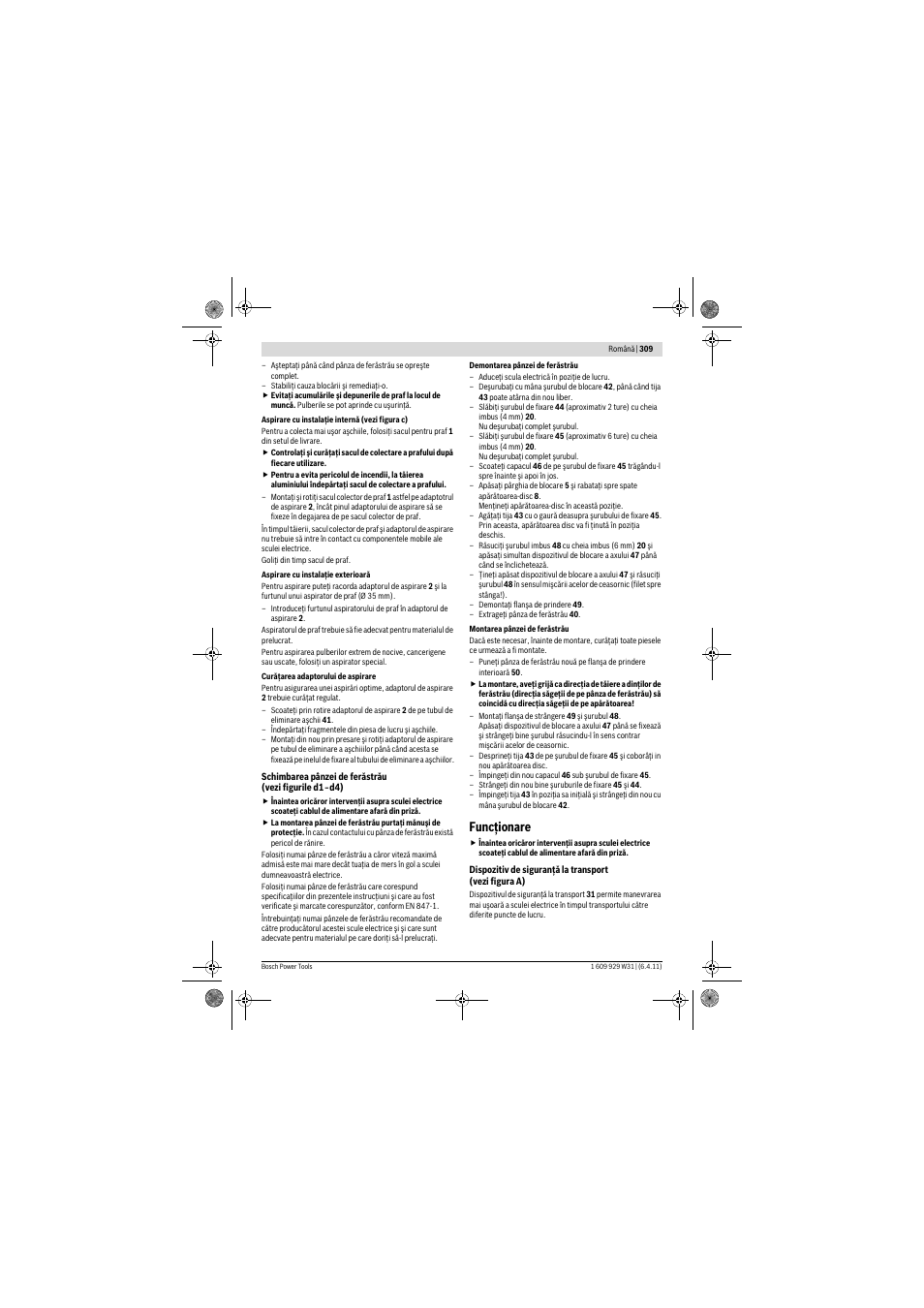 Funcţionare | Bosch GCM 12 GDL Professional User Manual | Page 309 / 456