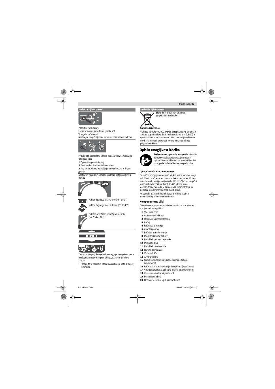 Opis in zmogljivost izdelka | Bosch GCM 12 GDL Professional User Manual | Page 353 / 456