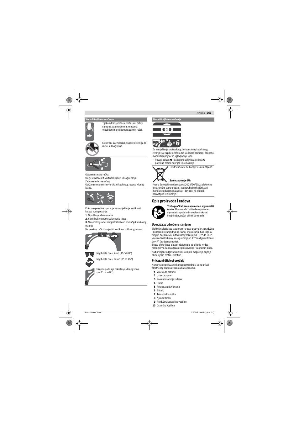 Opis proizvoda i radova | Bosch GCM 12 GDL Professional User Manual | Page 367 / 456