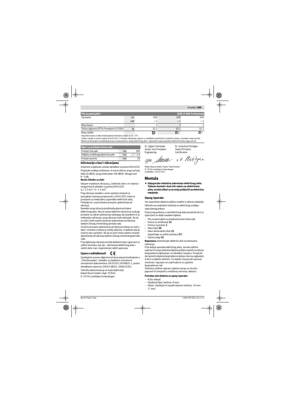 Montaža | Bosch GCM 12 GDL Professional User Manual | Page 369 / 456