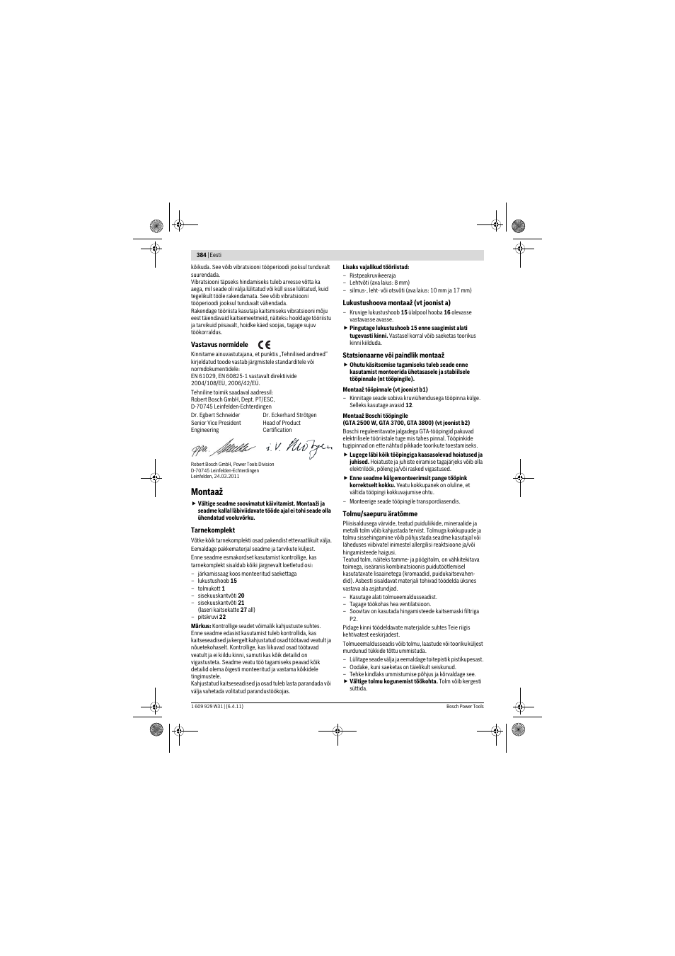 Montaaž | Bosch GCM 12 GDL Professional User Manual | Page 384 / 456