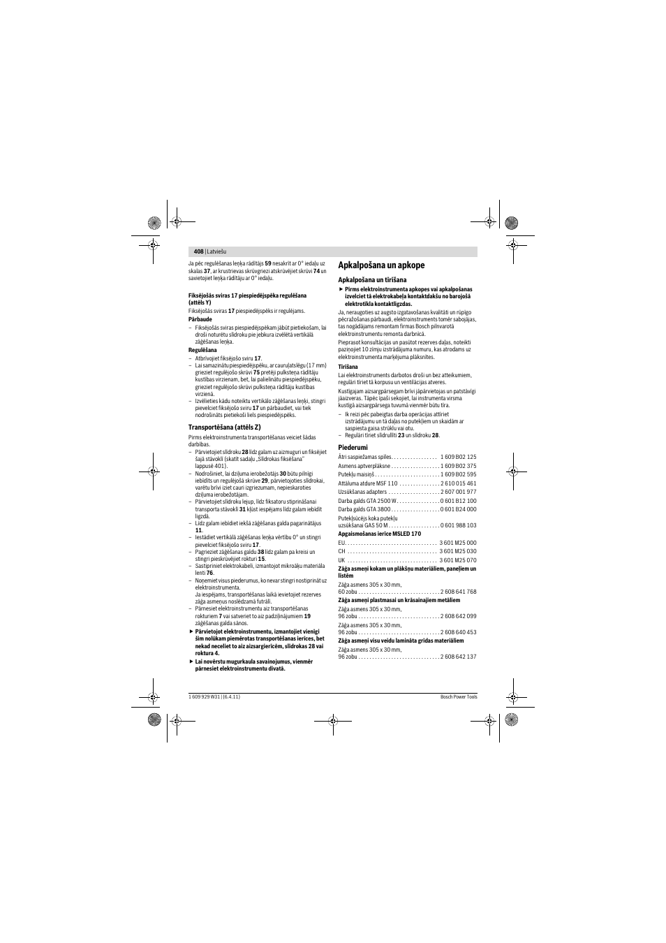 Apkalpošana un apkope | Bosch GCM 12 GDL Professional User Manual | Page 408 / 456