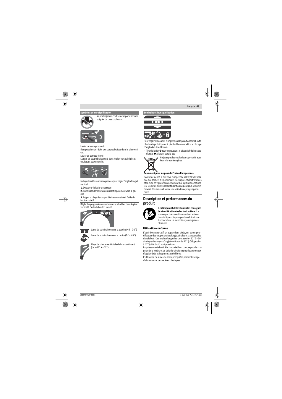 Description et performances du produit | Bosch GCM 12 GDL Professional User Manual | Page 49 / 456