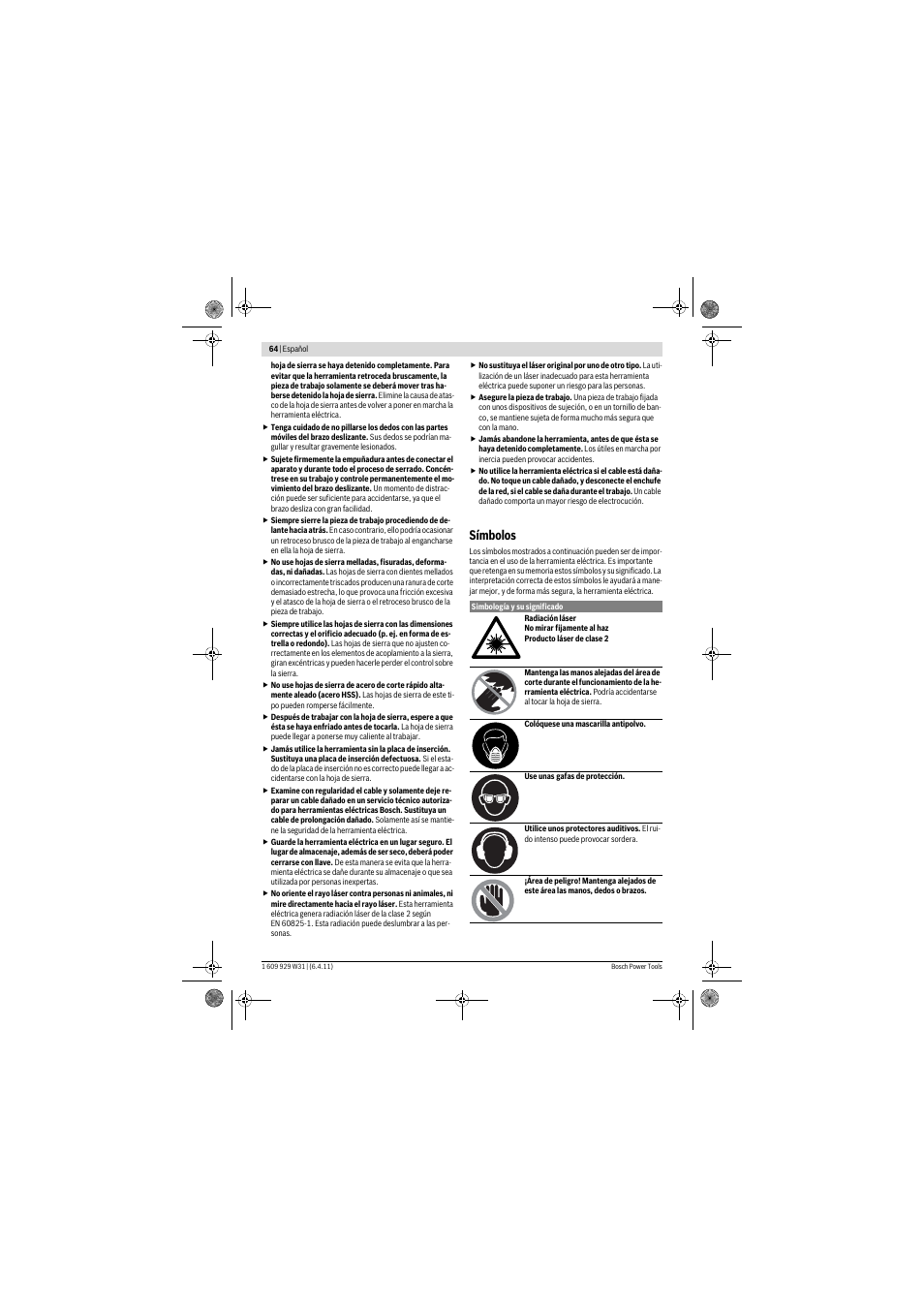 Símbolos | Bosch GCM 12 GDL Professional User Manual | Page 64 / 456