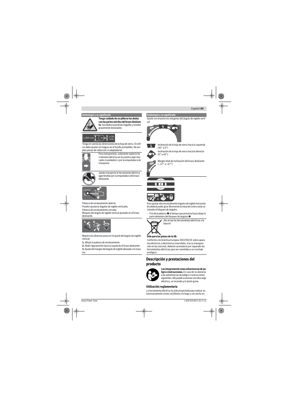 Descripción y prestaciones del producto | Bosch GCM 12 GDL Professional User Manual | Page 65 / 456