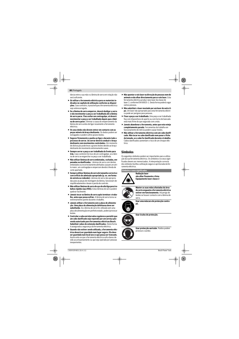 Símbolos | Bosch GCM 12 GDL Professional User Manual | Page 80 / 456