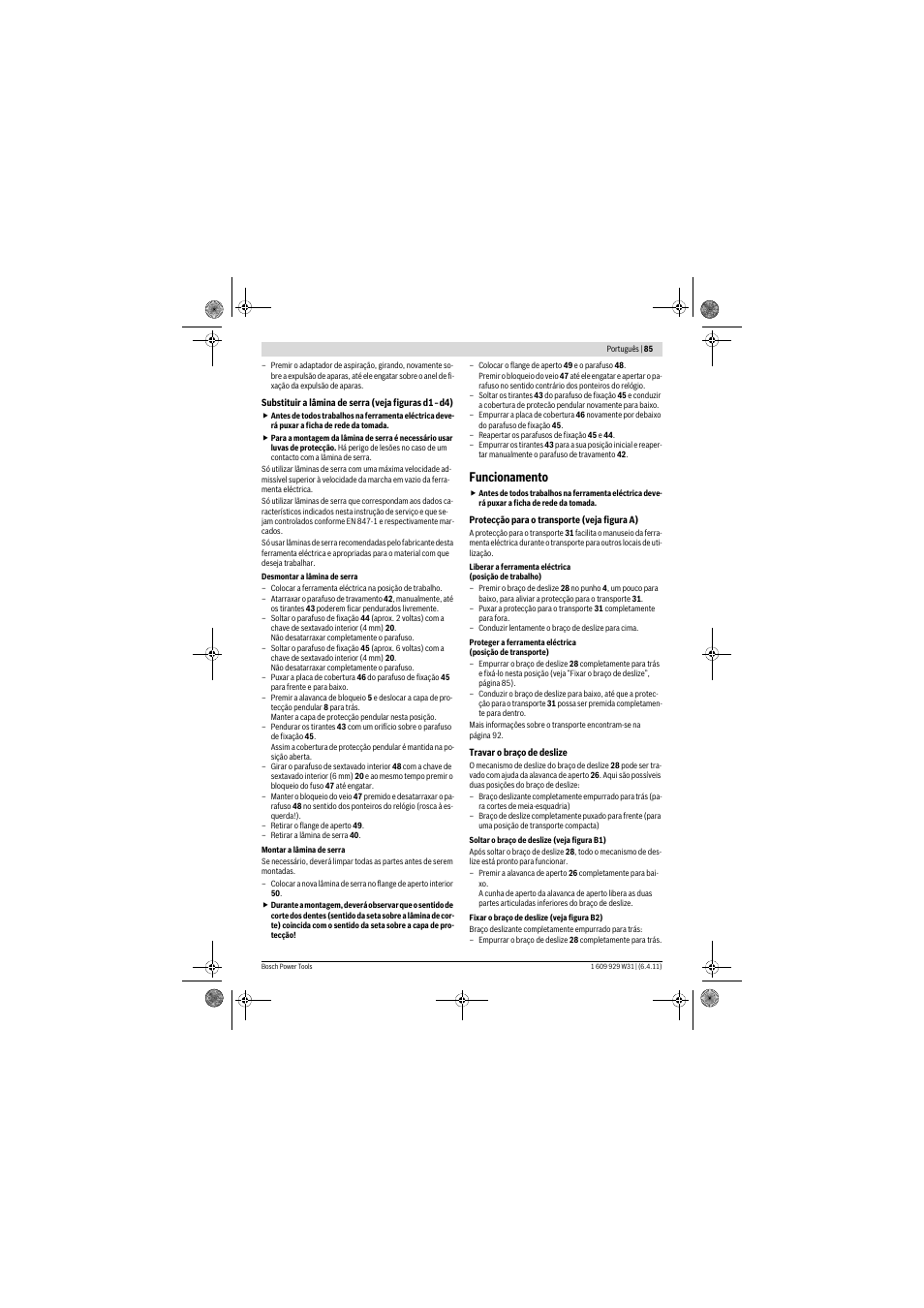 Funcionamento | Bosch GCM 12 GDL Professional User Manual | Page 85 / 456