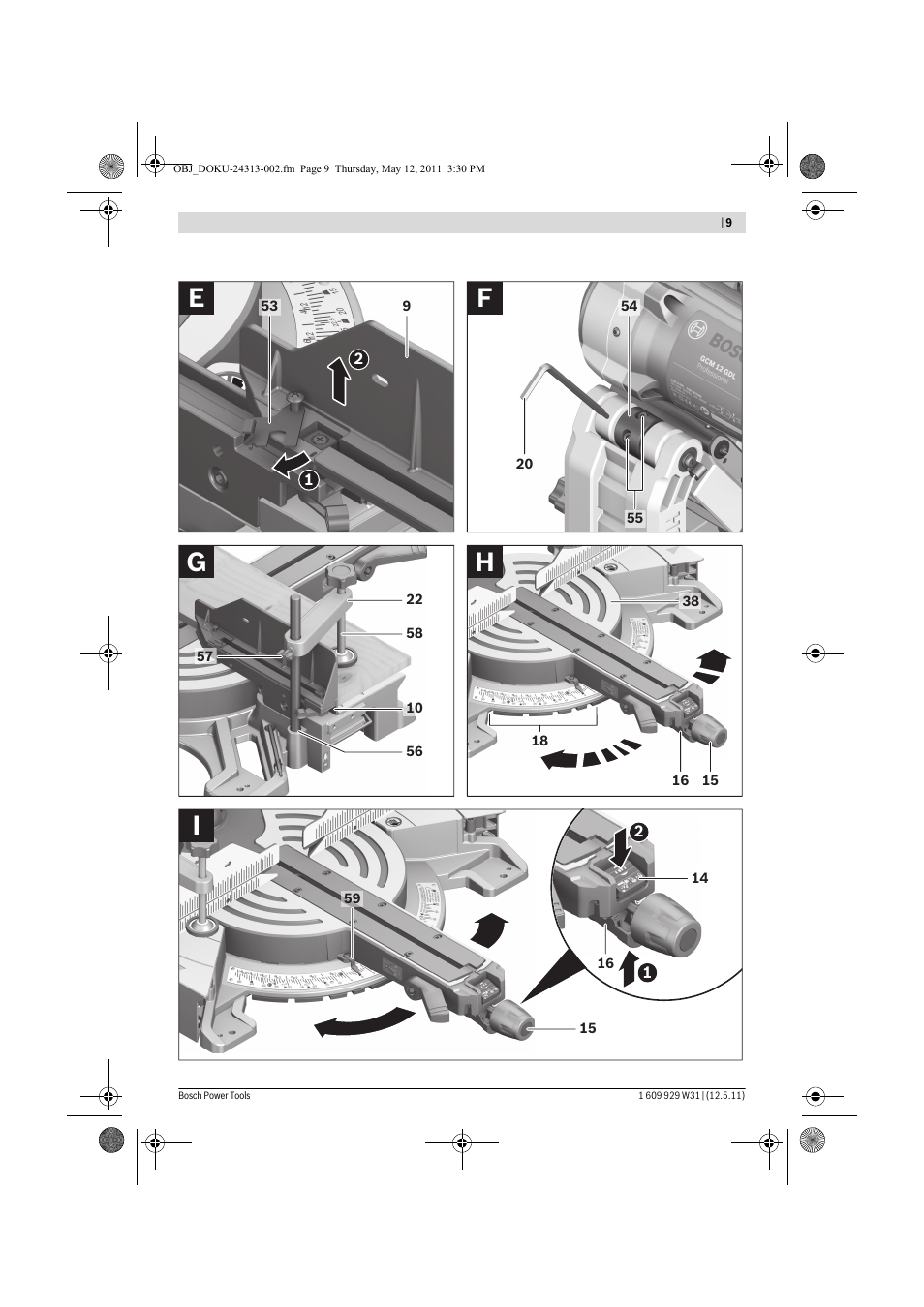 Ih g f e | Bosch GCM 12 GDL Professional User Manual | Page 9 / 456