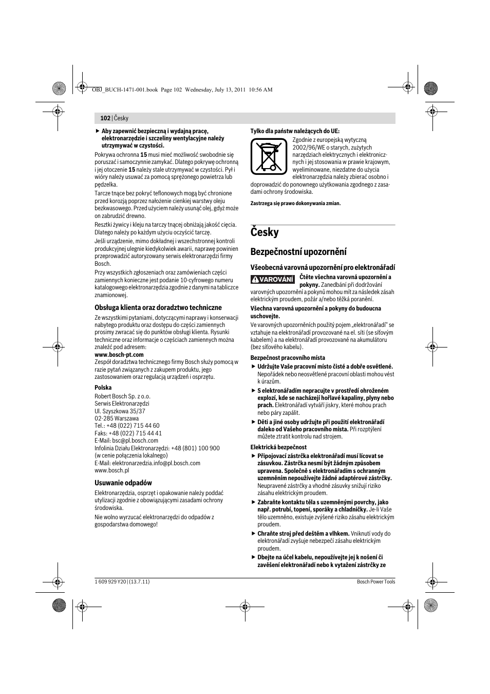 Česky, Bezpečnostní upozornění | Bosch GKT 55 GCE Professional User Manual | Page 102 / 208