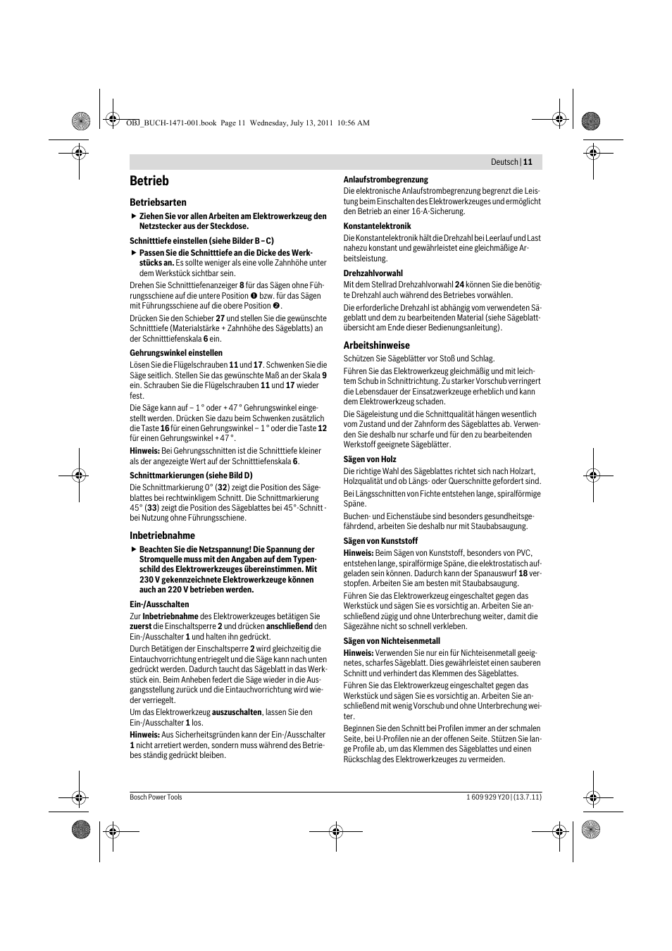 Betrieb | Bosch GKT 55 GCE Professional User Manual | Page 11 / 208