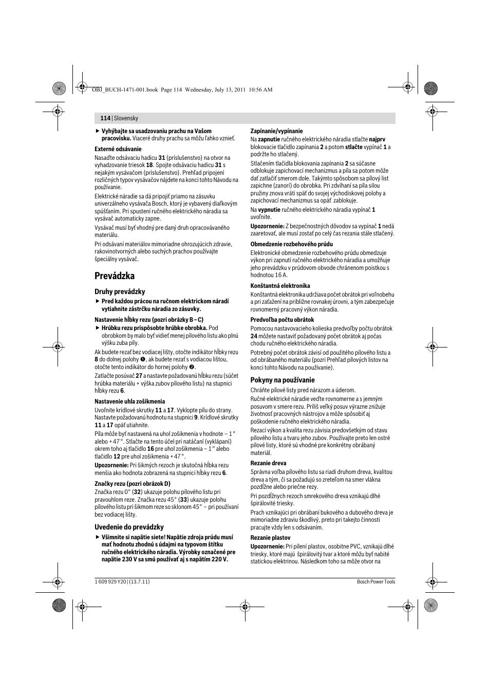 Prevádzka | Bosch GKT 55 GCE Professional User Manual | Page 114 / 208