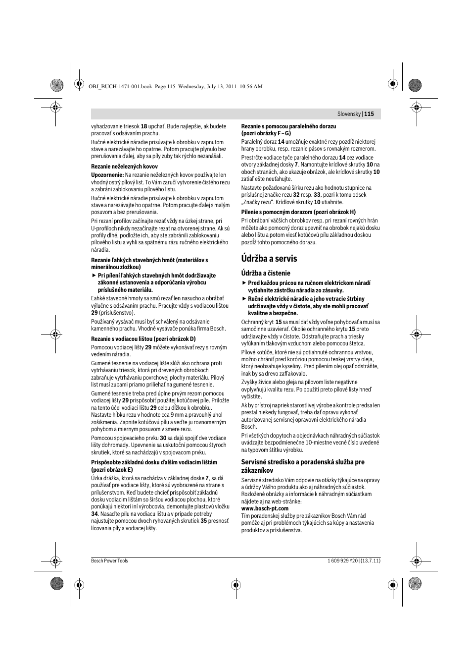 Údržba a servis | Bosch GKT 55 GCE Professional User Manual | Page 115 / 208