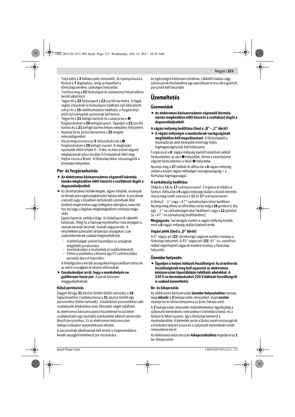 Üzemeltetés | Bosch GKT 55 GCE Professional User Manual | Page 121 / 208