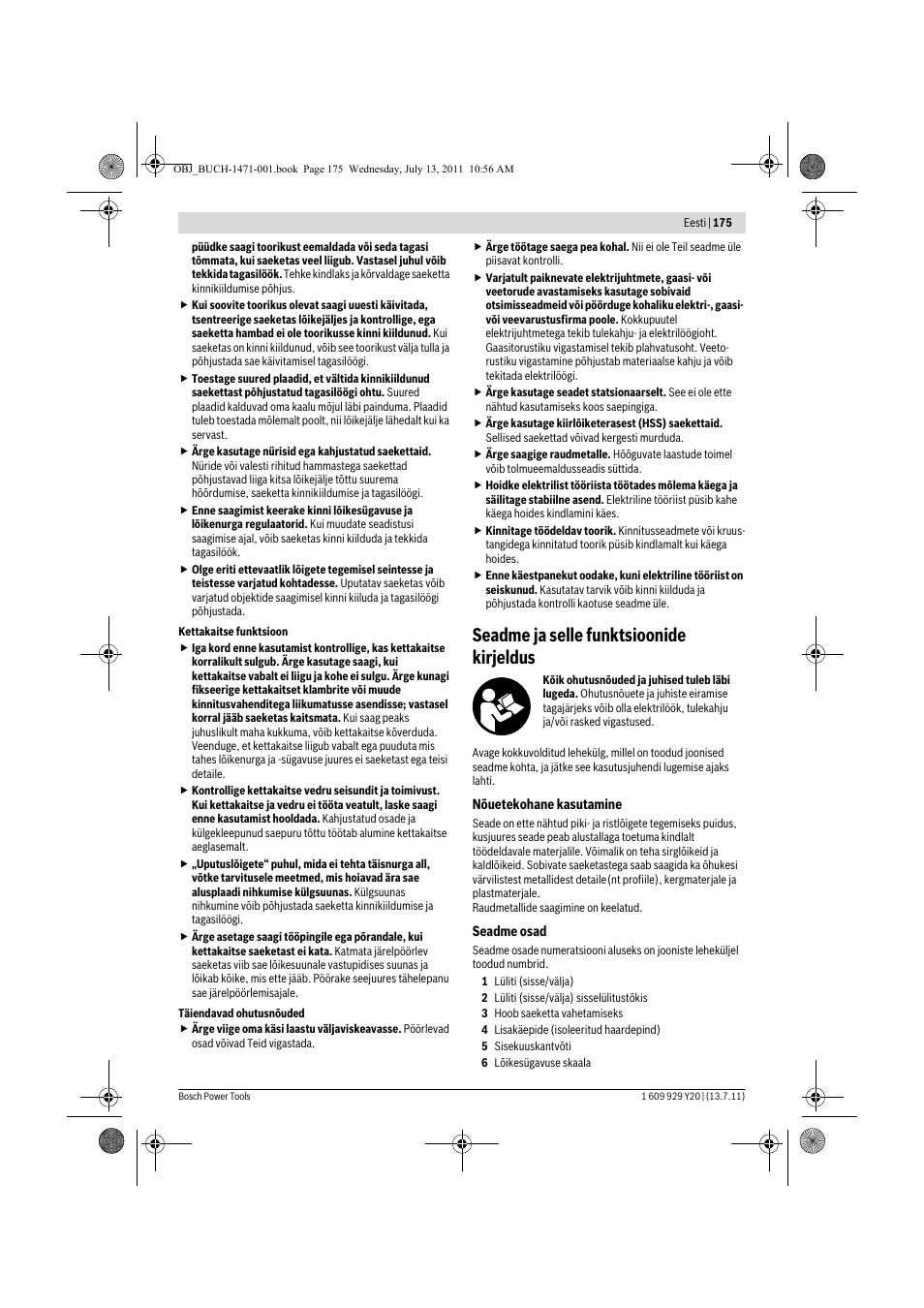 Seadme ja selle funktsioonide kirjeldus | Bosch GKT 55 GCE Professional User Manual | Page 175 / 208
