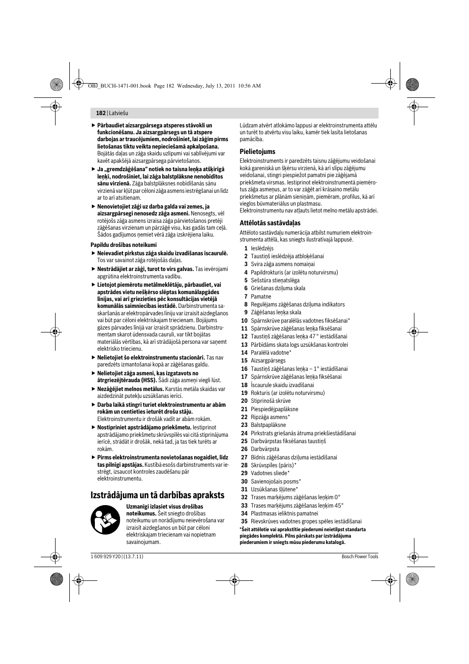 Izstrādājuma un tā darbības apraksts | Bosch GKT 55 GCE Professional User Manual | Page 182 / 208