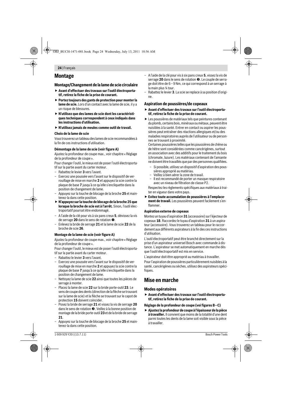 Montage, Mise en marche | Bosch GKT 55 GCE Professional User Manual | Page 24 / 208