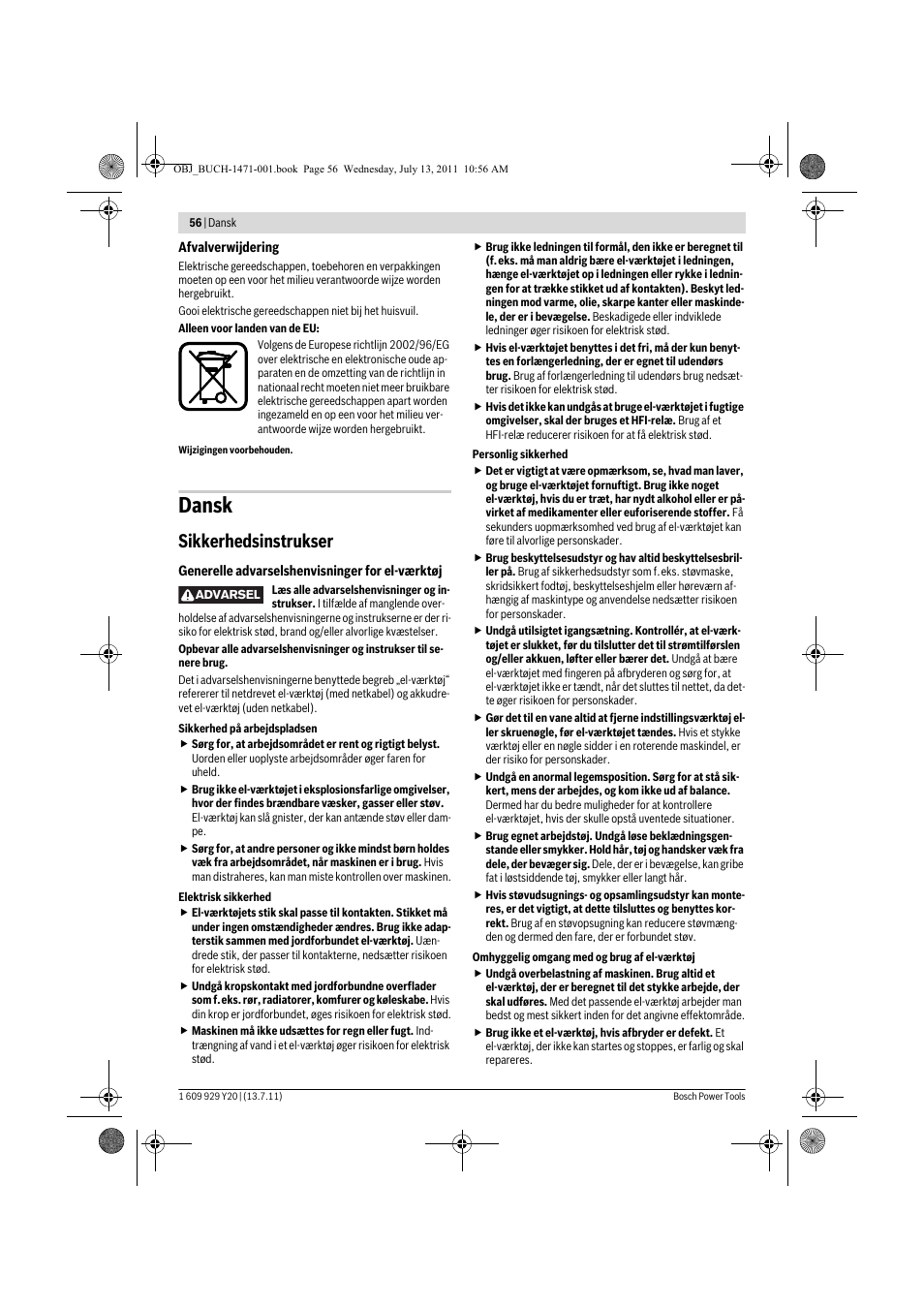 Dansk, Sikkerhedsinstrukser | Bosch GKT 55 GCE Professional User Manual | Page 56 / 208