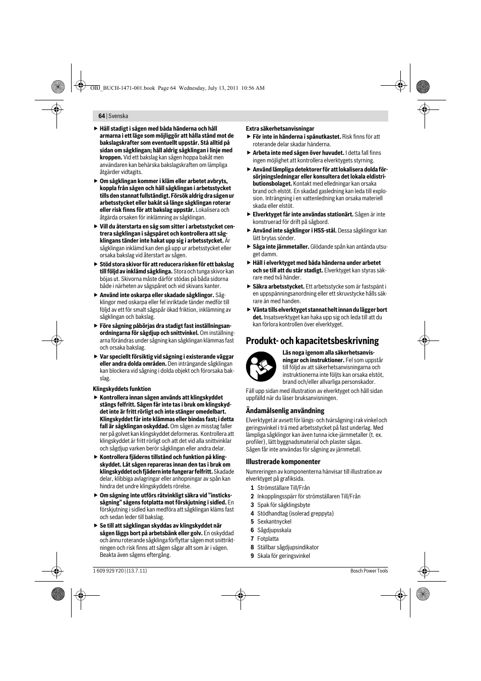 Produkt- och kapacitetsbeskrivning | Bosch GKT 55 GCE Professional User Manual | Page 64 / 208