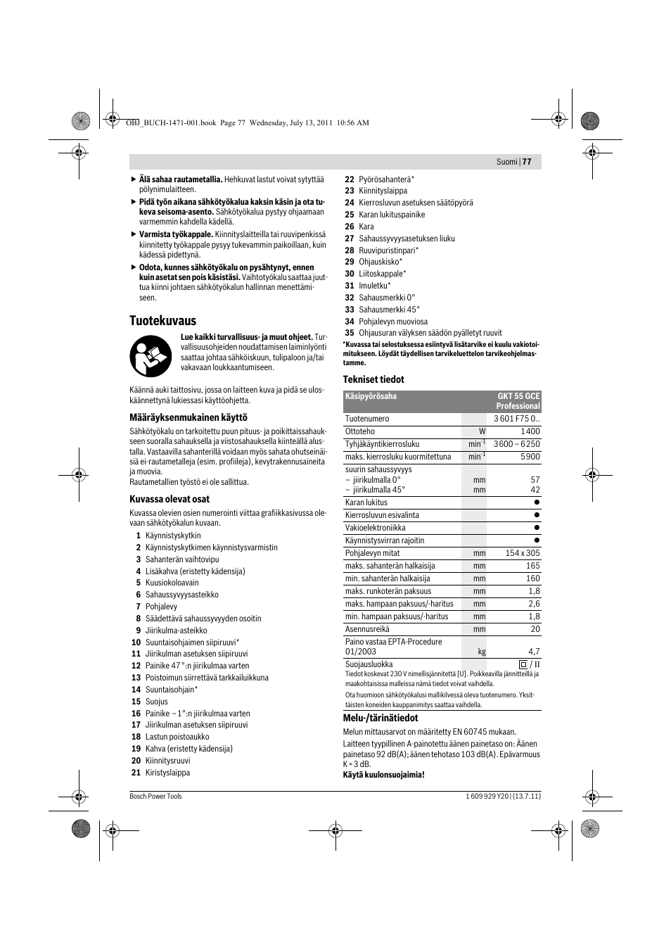 Tuotekuvaus | Bosch GKT 55 GCE Professional User Manual | Page 77 / 208