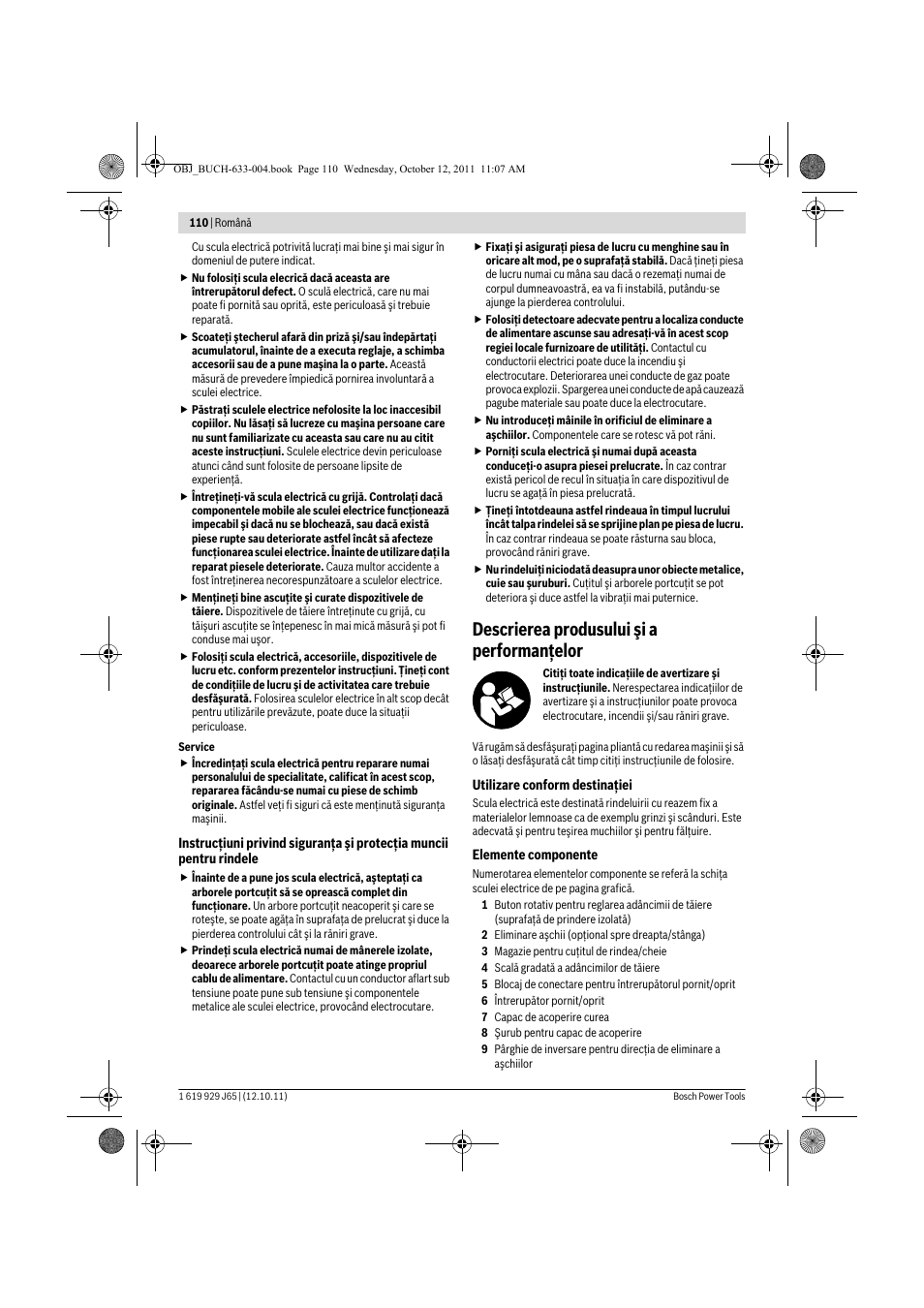 Descrierea produsului şi a performanţelor | Bosch GHO 40-82 C Professional User Manual | Page 110 / 163