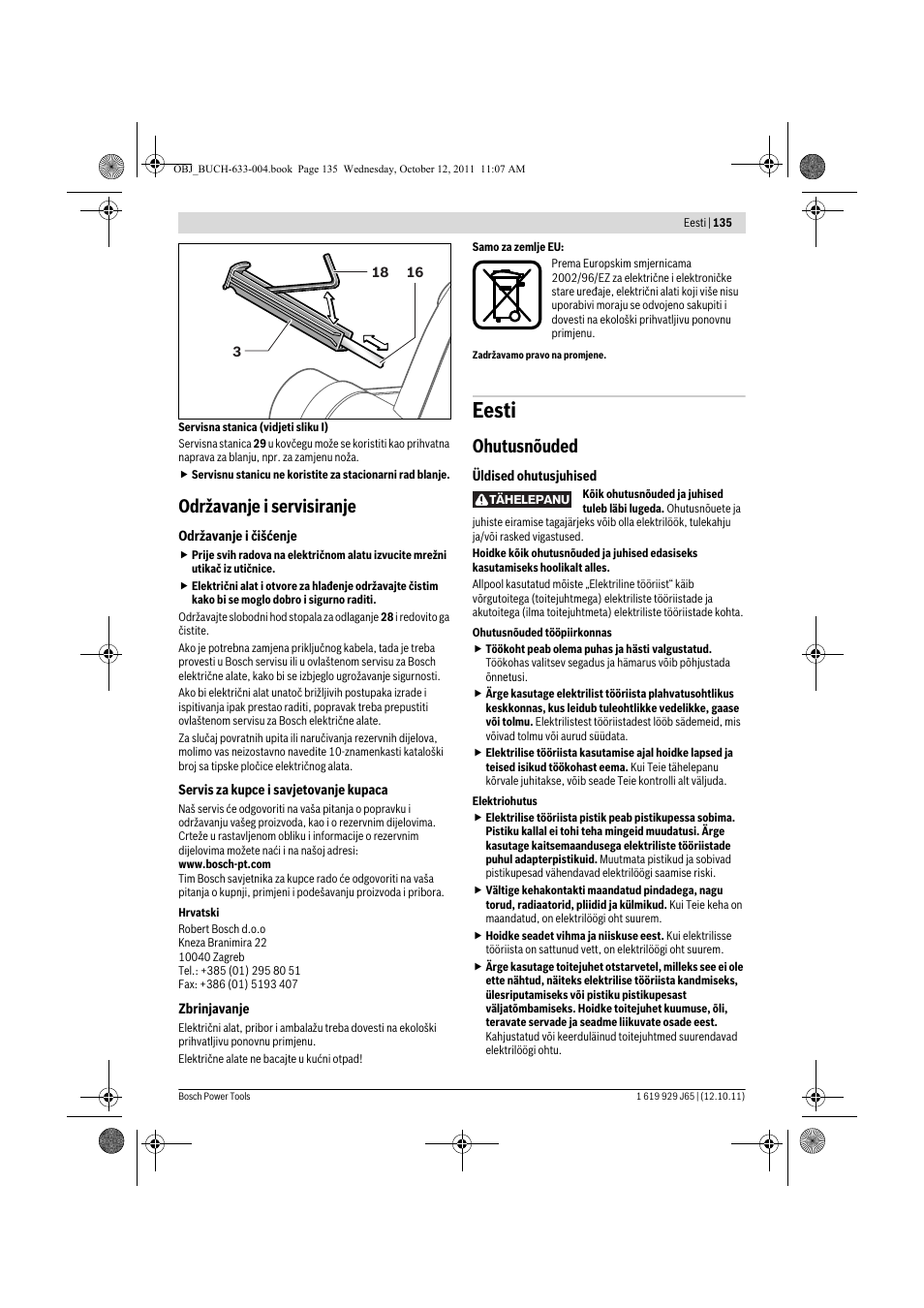 Eesti, Održavanje i servisiranje, Ohutusnõuded | Bosch GHO 40-82 C Professional User Manual | Page 135 / 163