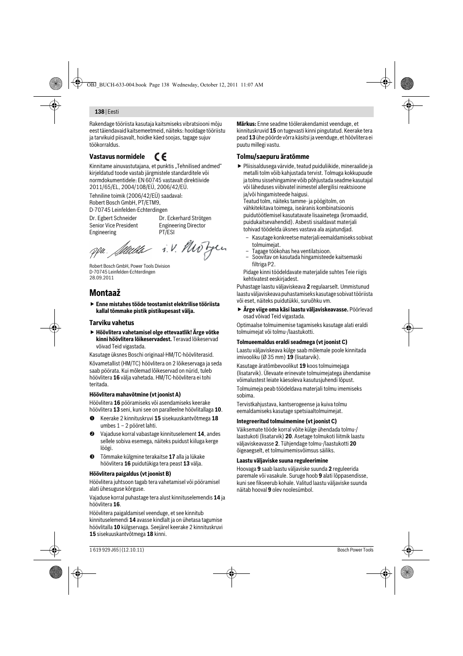 Montaaž | Bosch GHO 40-82 C Professional User Manual | Page 138 / 163