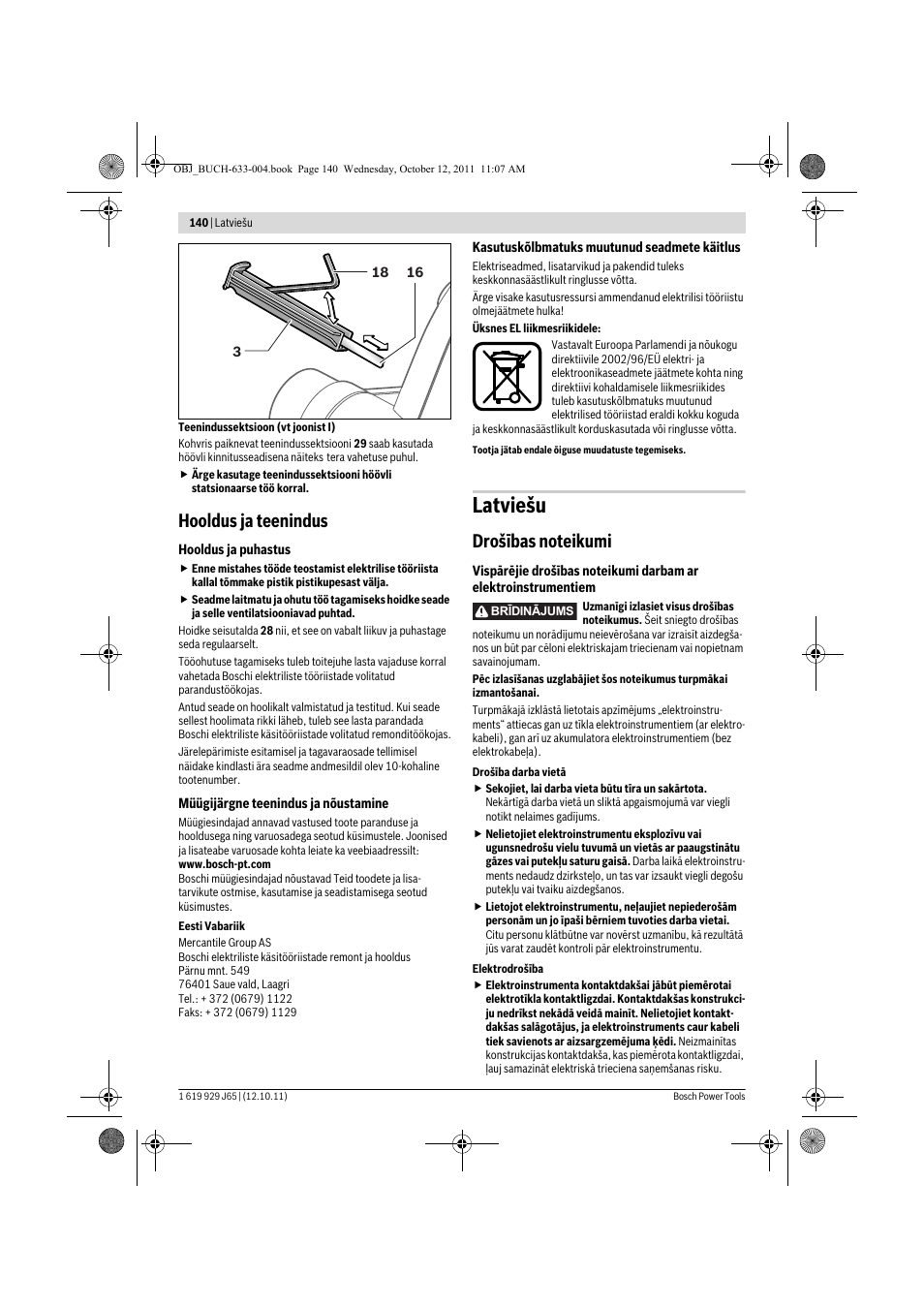 Latviešu, Hooldus ja teenindus | Bosch GHO 40-82 C Professional User Manual | Page 140 / 163