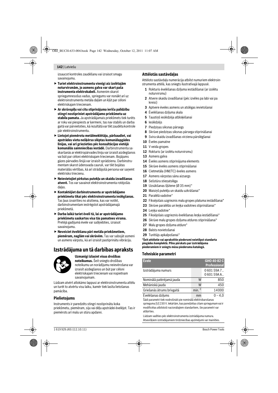 Izstrādājuma un tā darbības apraksts | Bosch GHO 40-82 C Professional User Manual | Page 142 / 163