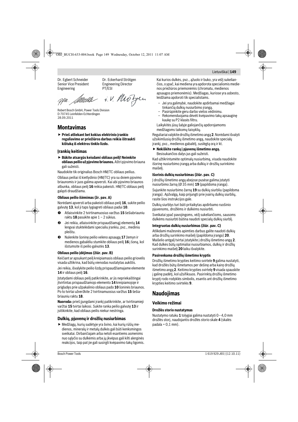 Montavimas, Naudojimas | Bosch GHO 40-82 C Professional User Manual | Page 149 / 163