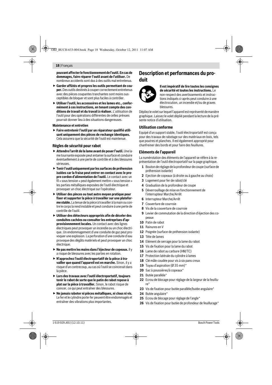 Description et performances du pro- duit | Bosch GHO 40-82 C Professional User Manual | Page 18 / 163