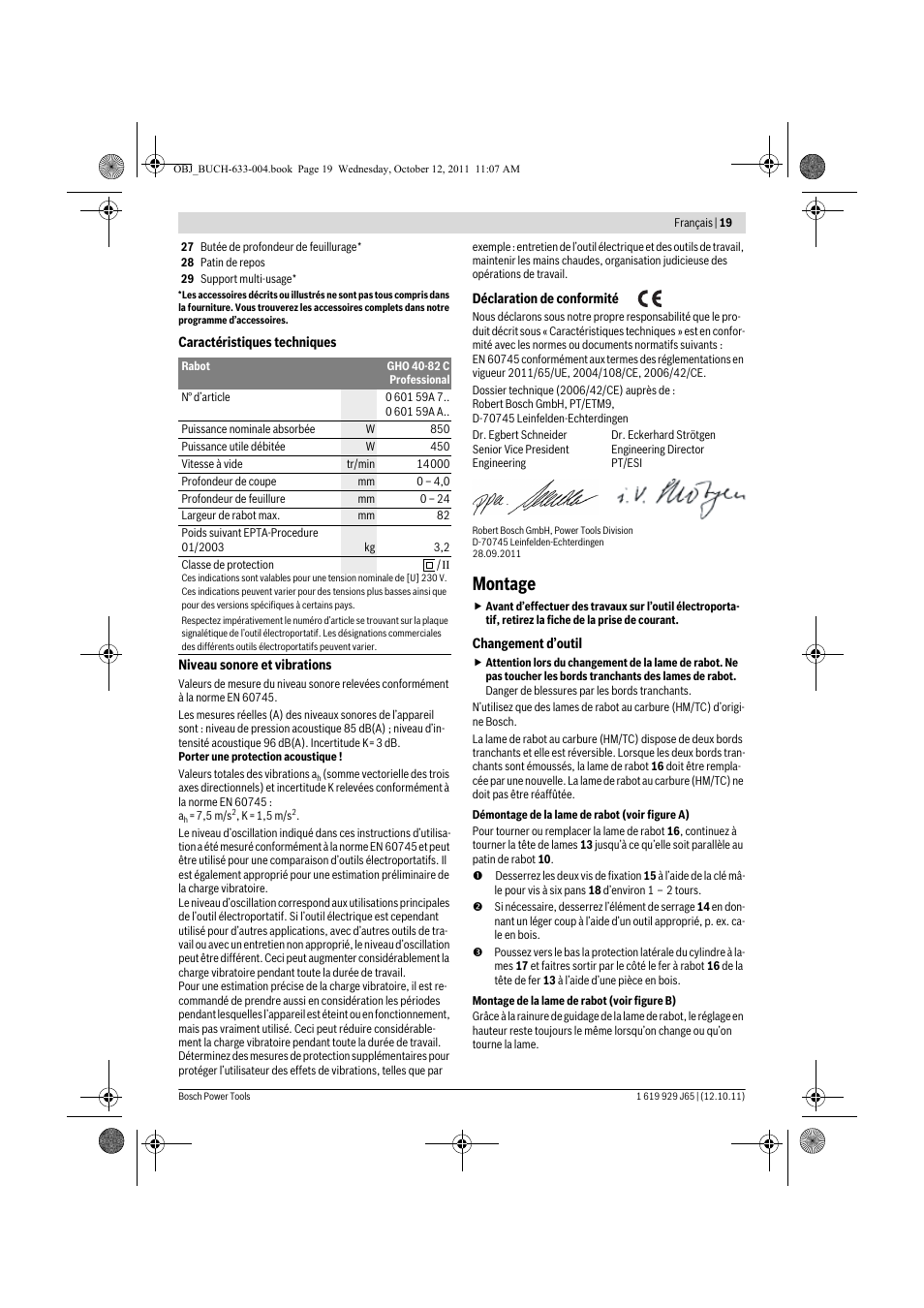 Montage | Bosch GHO 40-82 C Professional User Manual | Page 19 / 163