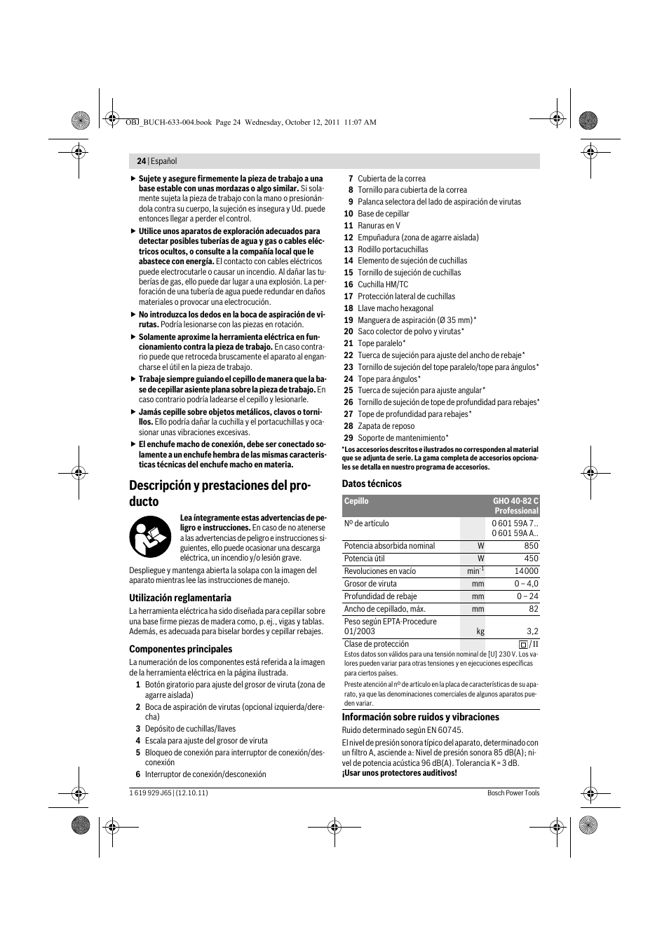 Descripción y prestaciones del pro- ducto | Bosch GHO 40-82 C Professional User Manual | Page 24 / 163