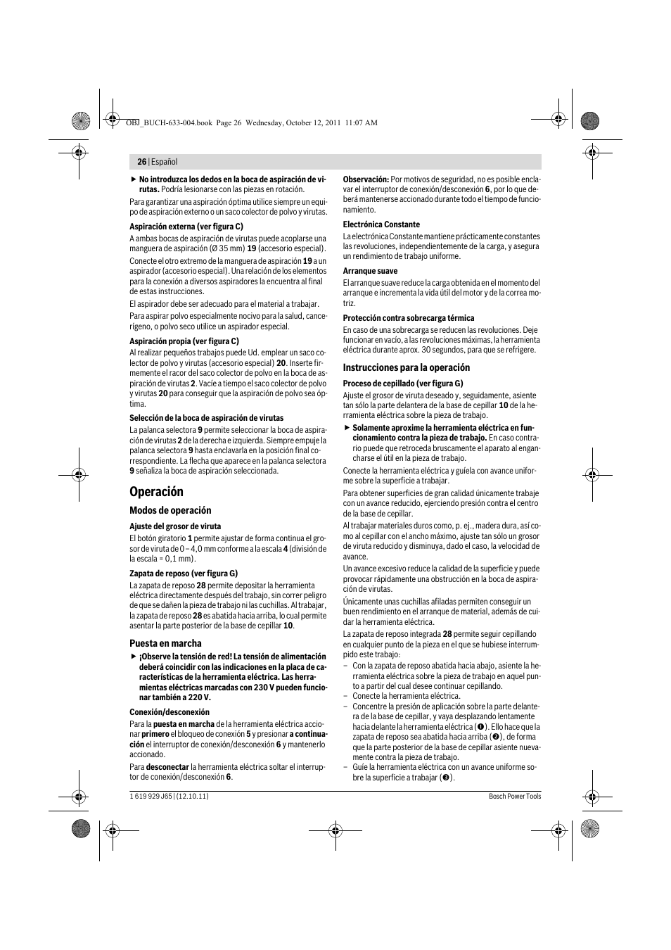 Operación | Bosch GHO 40-82 C Professional User Manual | Page 26 / 163