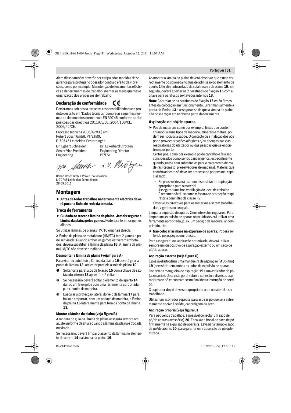 Montagem | Bosch GHO 40-82 C Professional User Manual | Page 31 / 163