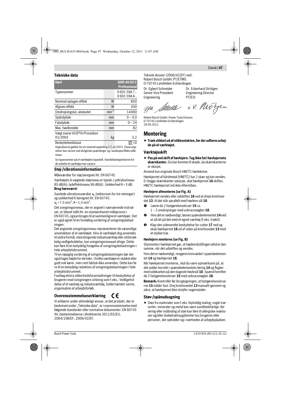 Montering | Bosch GHO 40-82 C Professional User Manual | Page 47 / 163