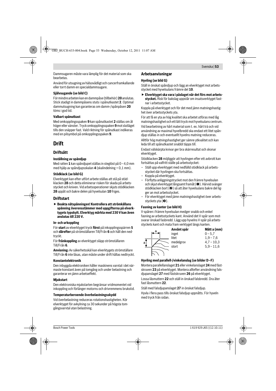 Drift | Bosch GHO 40-82 C Professional User Manual | Page 53 / 163