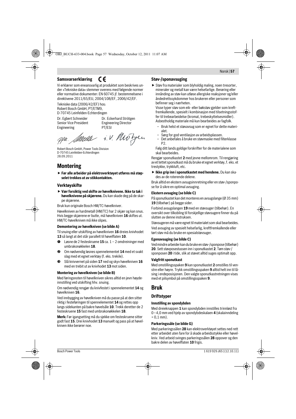Montering, Bruk | Bosch GHO 40-82 C Professional User Manual | Page 57 / 163