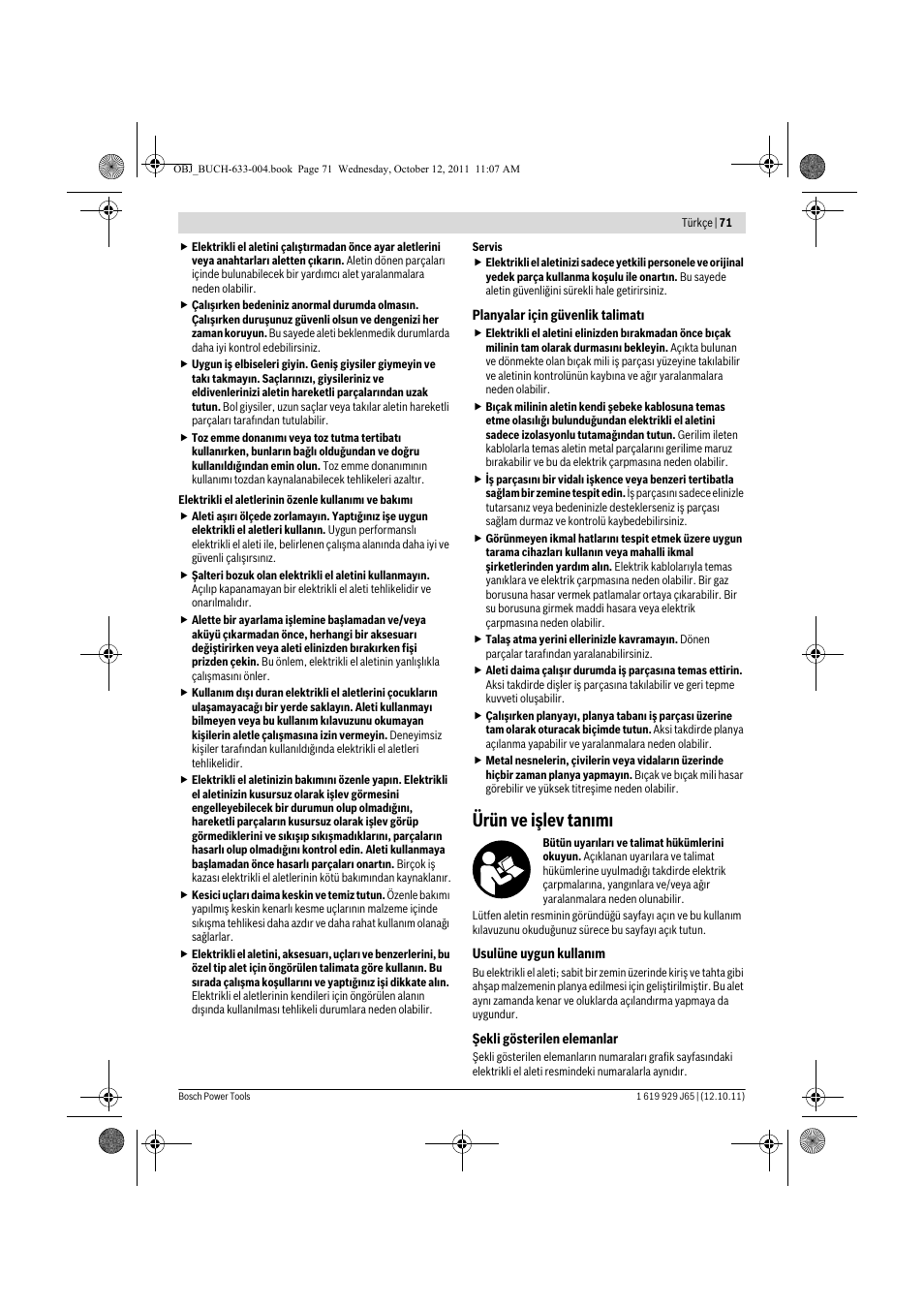 Ürün ve işlev tan m | Bosch GHO 40-82 C Professional User Manual | Page 71 / 163