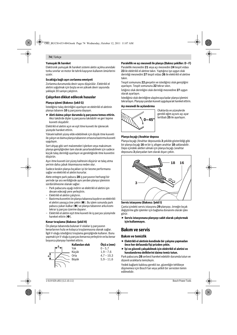 Bak m ve servis | Bosch GHO 40-82 C Professional User Manual | Page 74 / 163