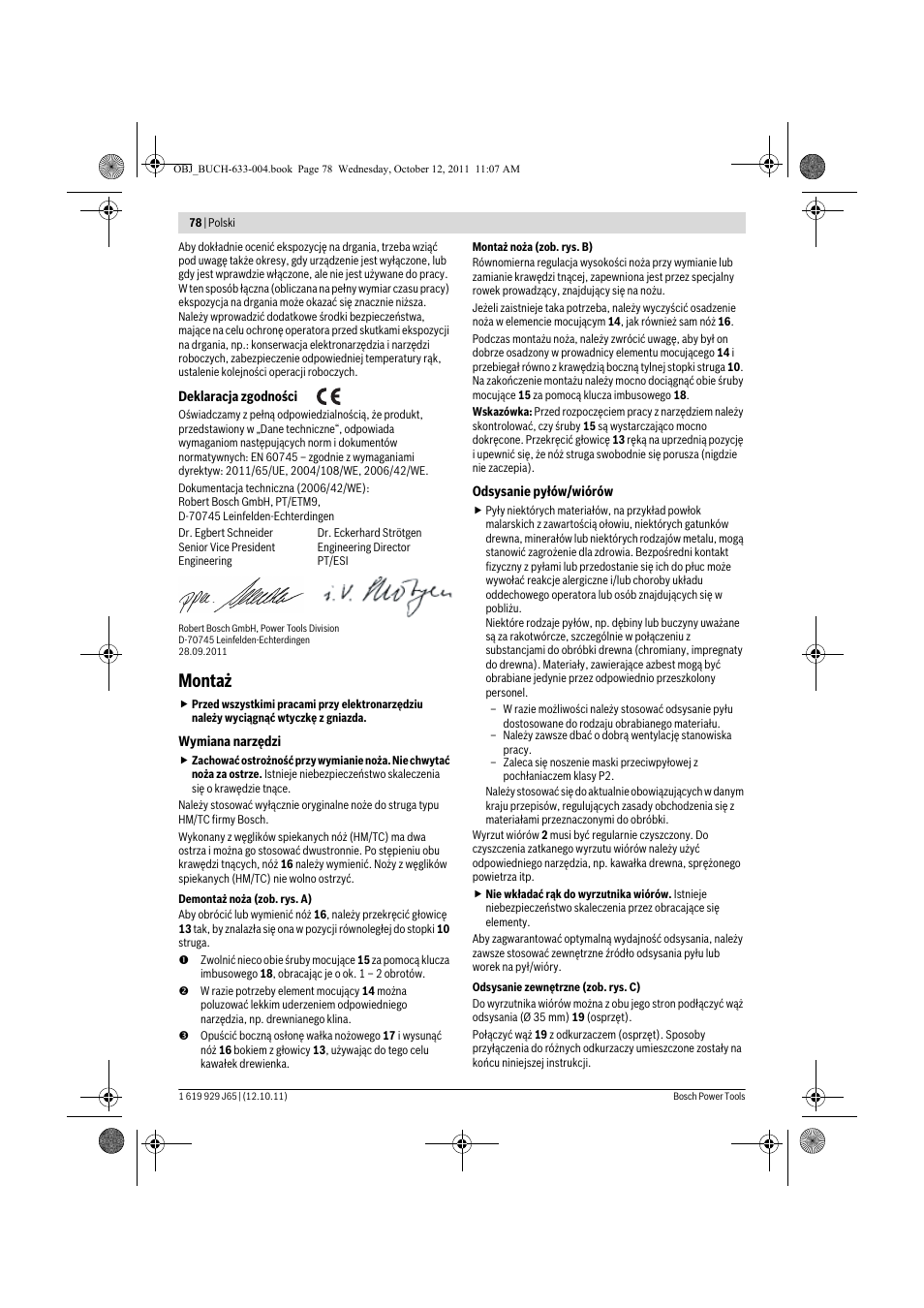 Montaż | Bosch GHO 40-82 C Professional User Manual | Page 78 / 163