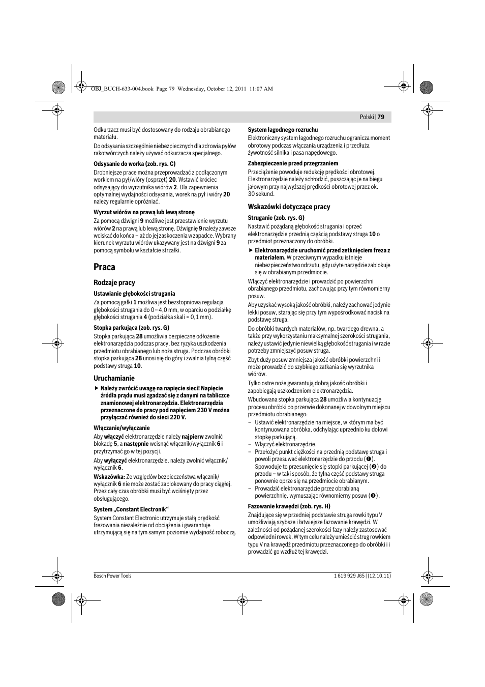 Praca | Bosch GHO 40-82 C Professional User Manual | Page 79 / 163