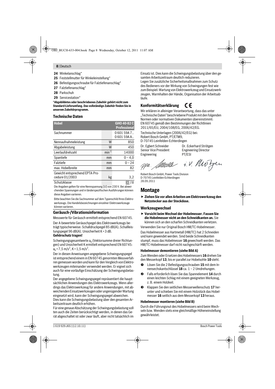 Montage | Bosch GHO 40-82 C Professional User Manual | Page 8 / 163