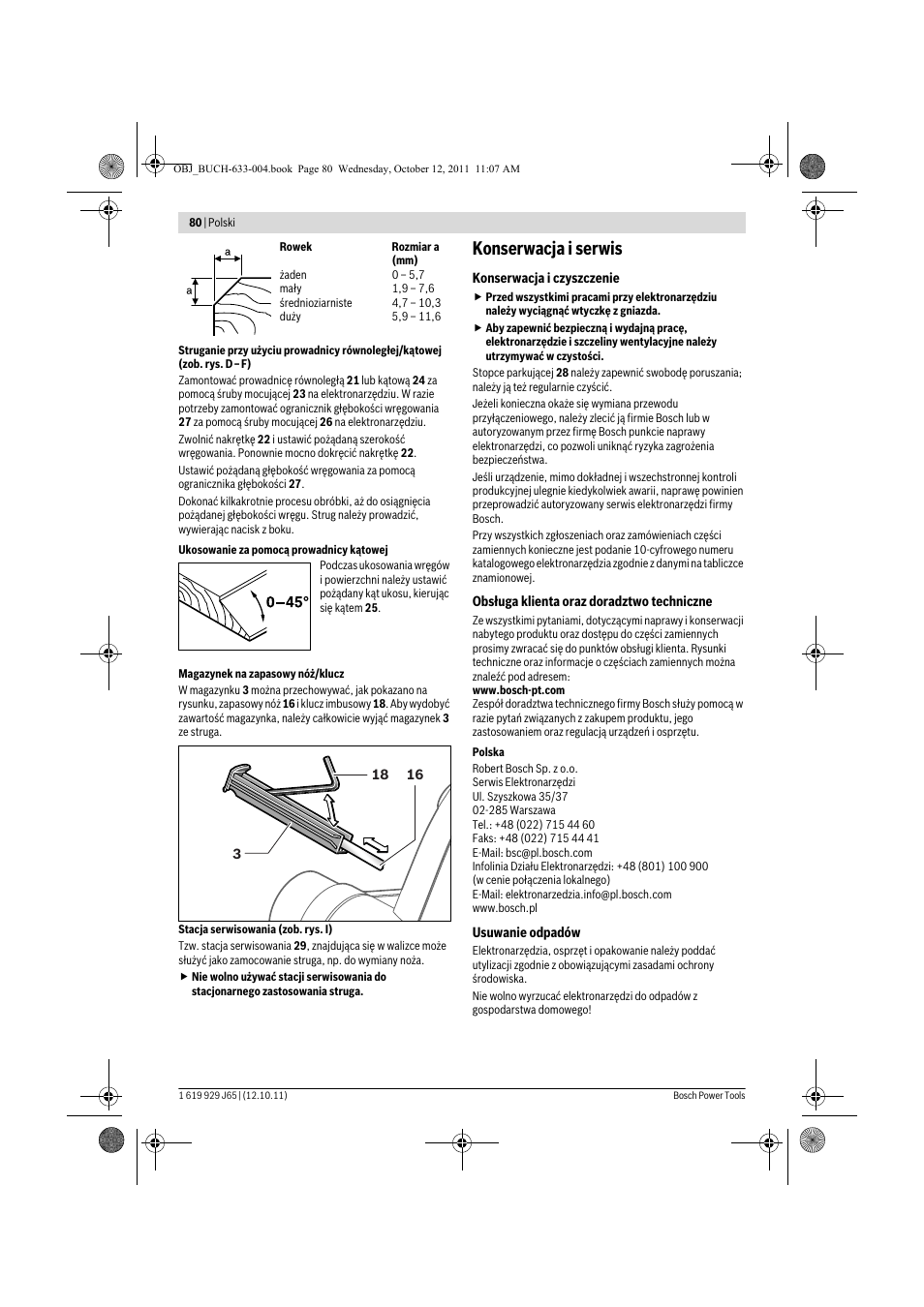 Konserwacja i serwis | Bosch GHO 40-82 C Professional User Manual | Page 80 / 163