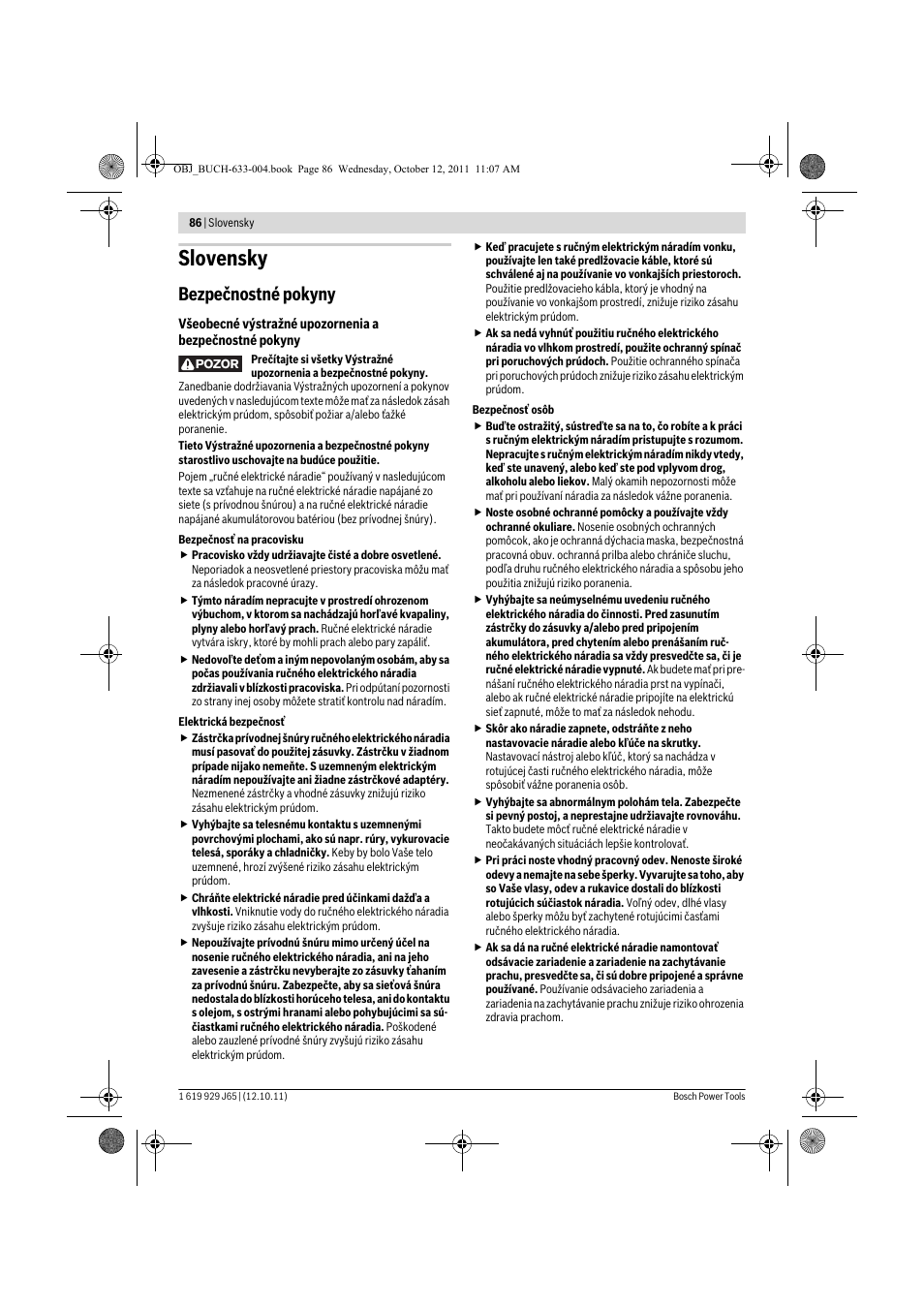 Slovensky, Bezpečnostné pokyny | Bosch GHO 40-82 C Professional User Manual | Page 86 / 163