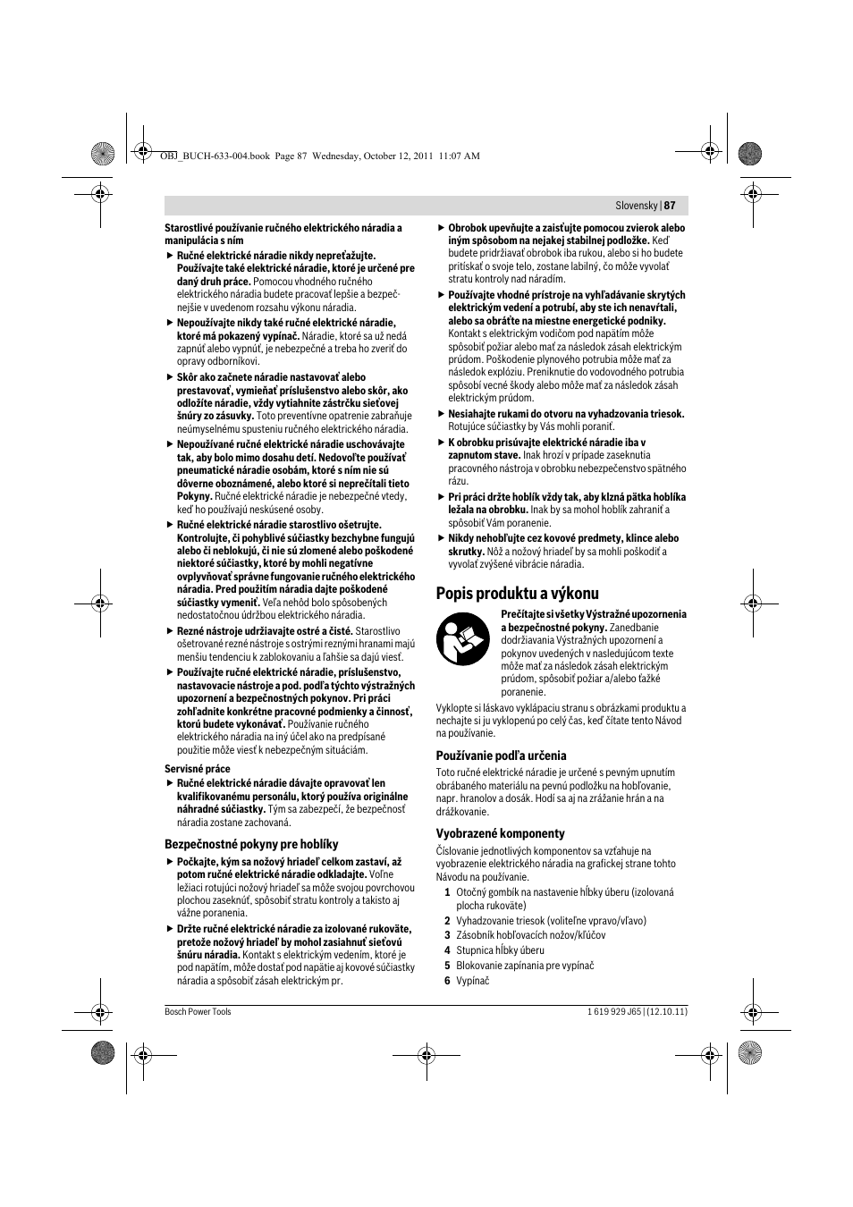 Popis produktu a výkonu | Bosch GHO 40-82 C Professional User Manual | Page 87 / 163