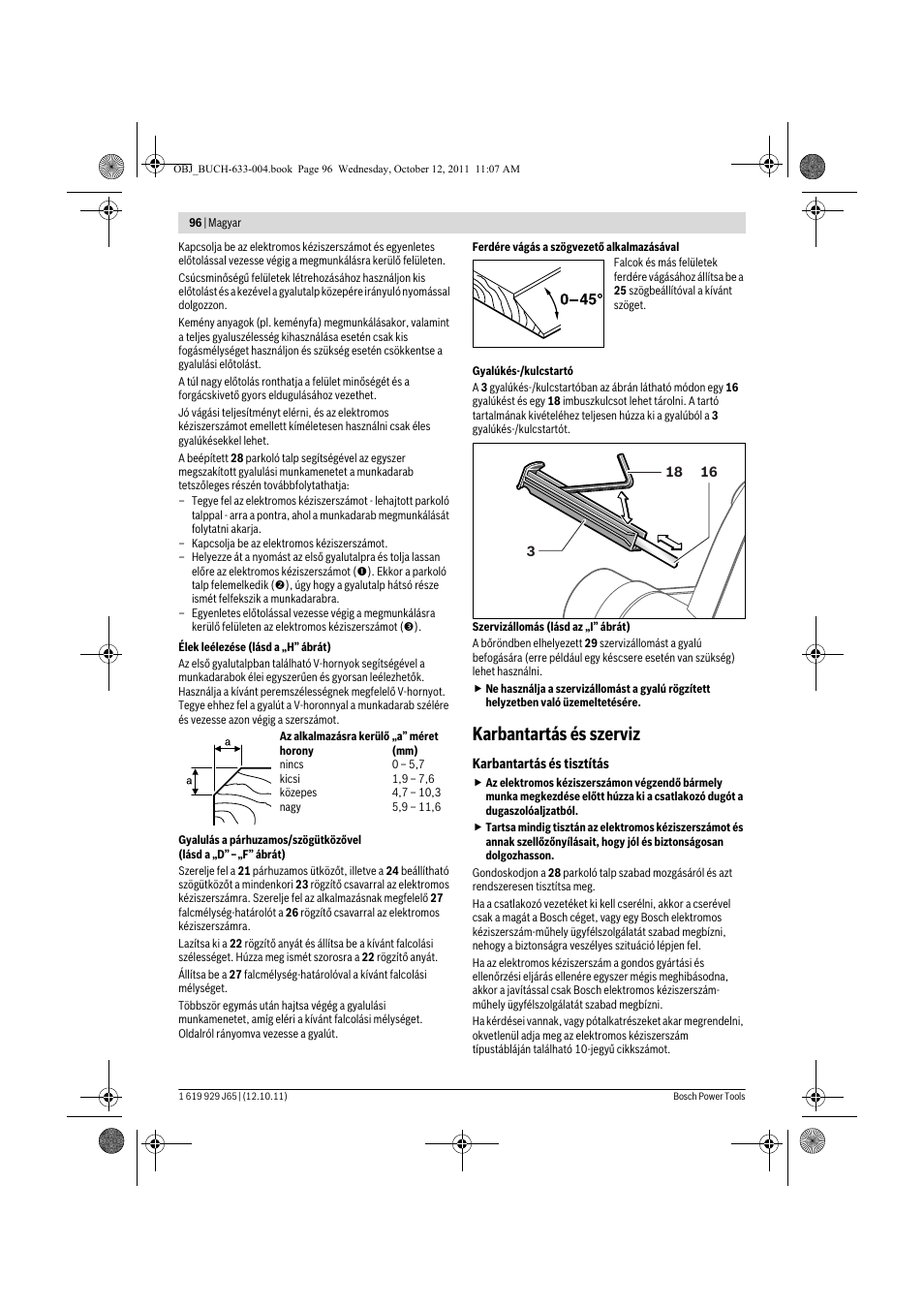 Karbantartás és szerviz | Bosch GHO 40-82 C Professional User Manual | Page 96 / 163
