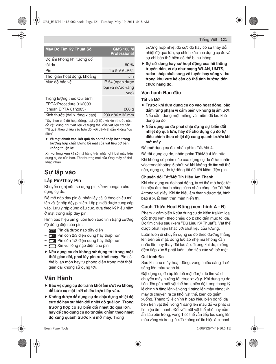 Sú läp vμo, Vÿn hμnh | Bosch GMS 100 M Professional User Manual | Page 121 / 130
