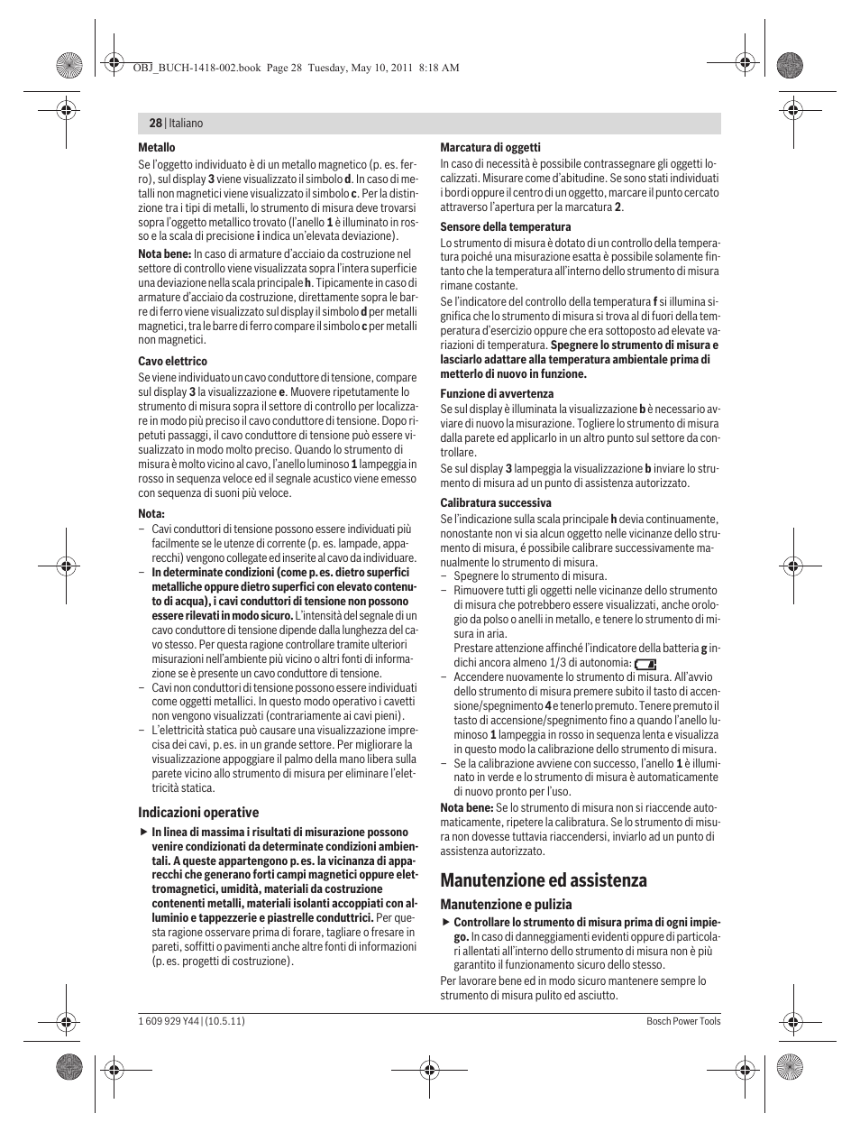 Manutenzione ed assistenza | Bosch GMS 100 M Professional User Manual | Page 28 / 130