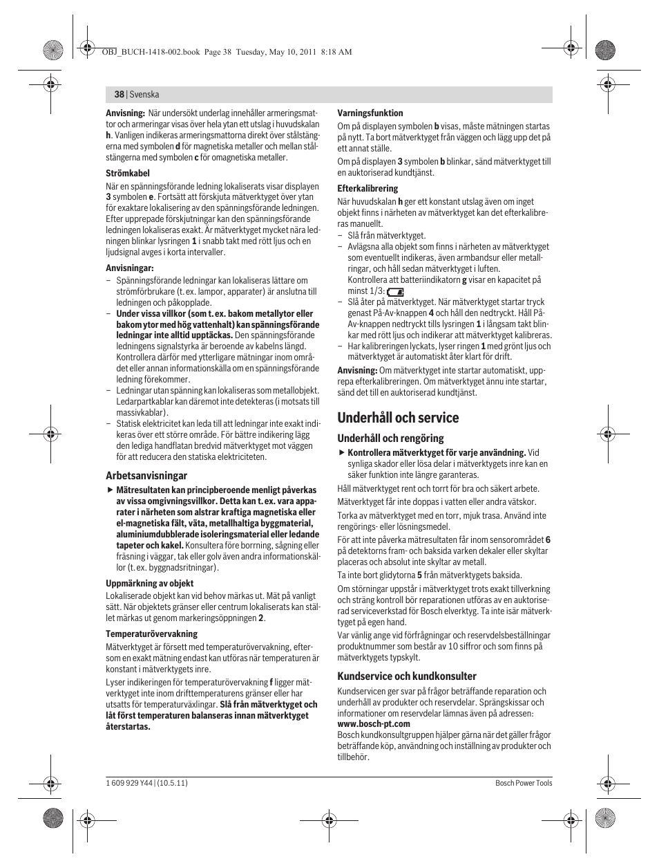 Underhåll och service | Bosch GMS 100 M Professional User Manual | Page 38 / 130